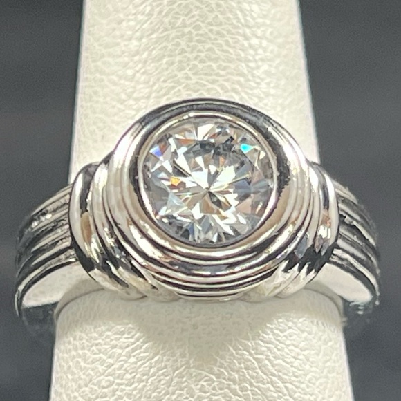 Bold Bezel Set CZ Solitaire Sterling Silver Ring